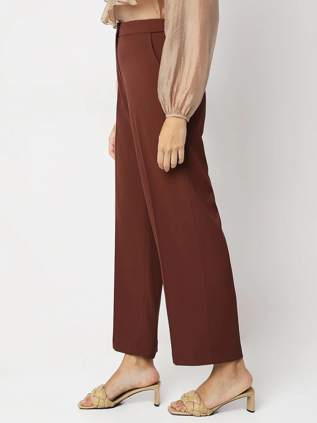 Brown High Rise Wide Leg Pants - Image 3