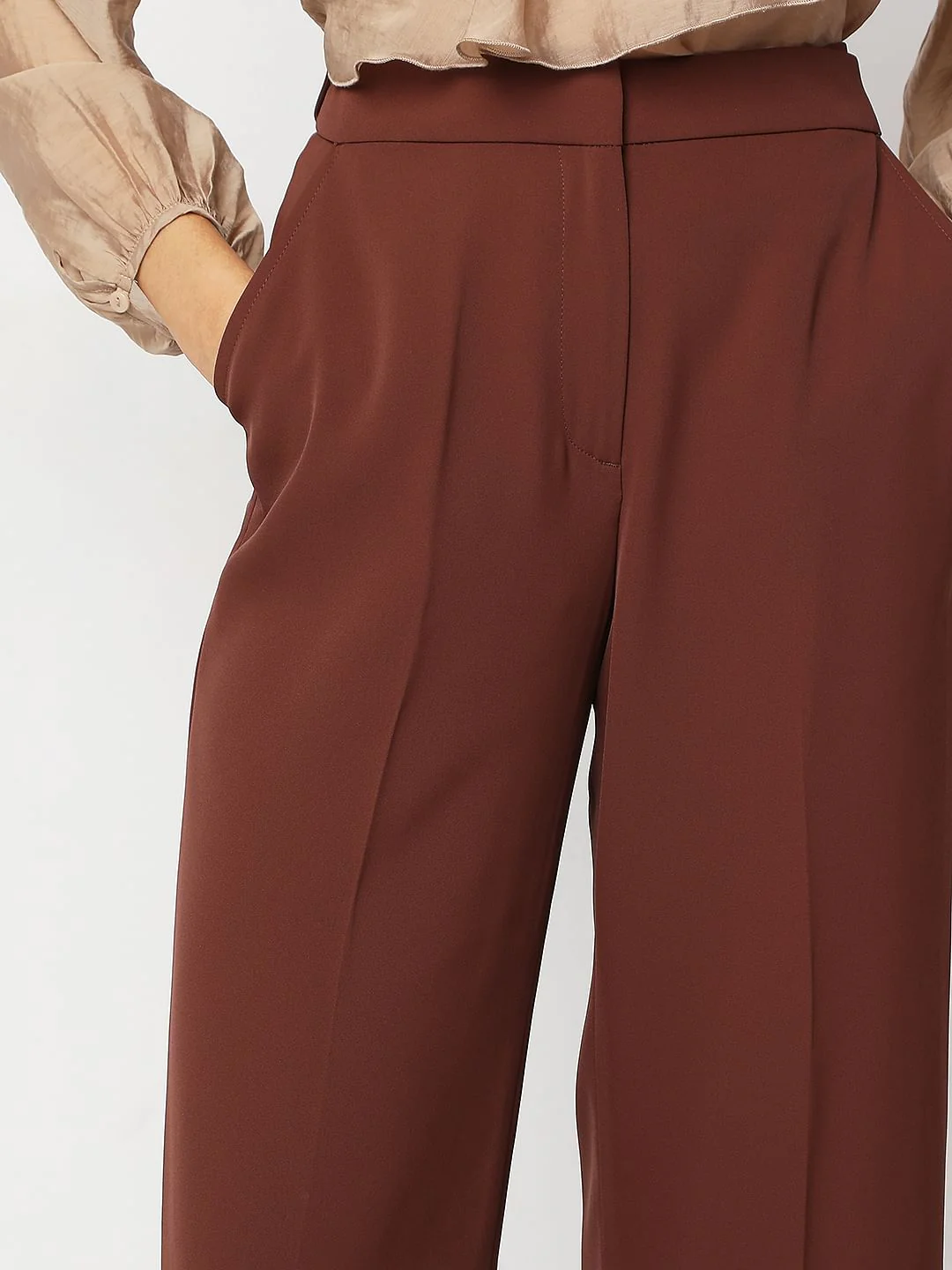 Brown High Rise Wide Leg Pants - Image 6