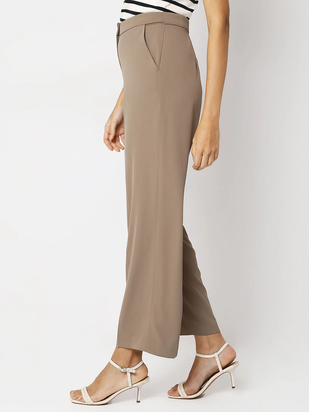 Beige High Rise Straight Fit Pants - Image 3
