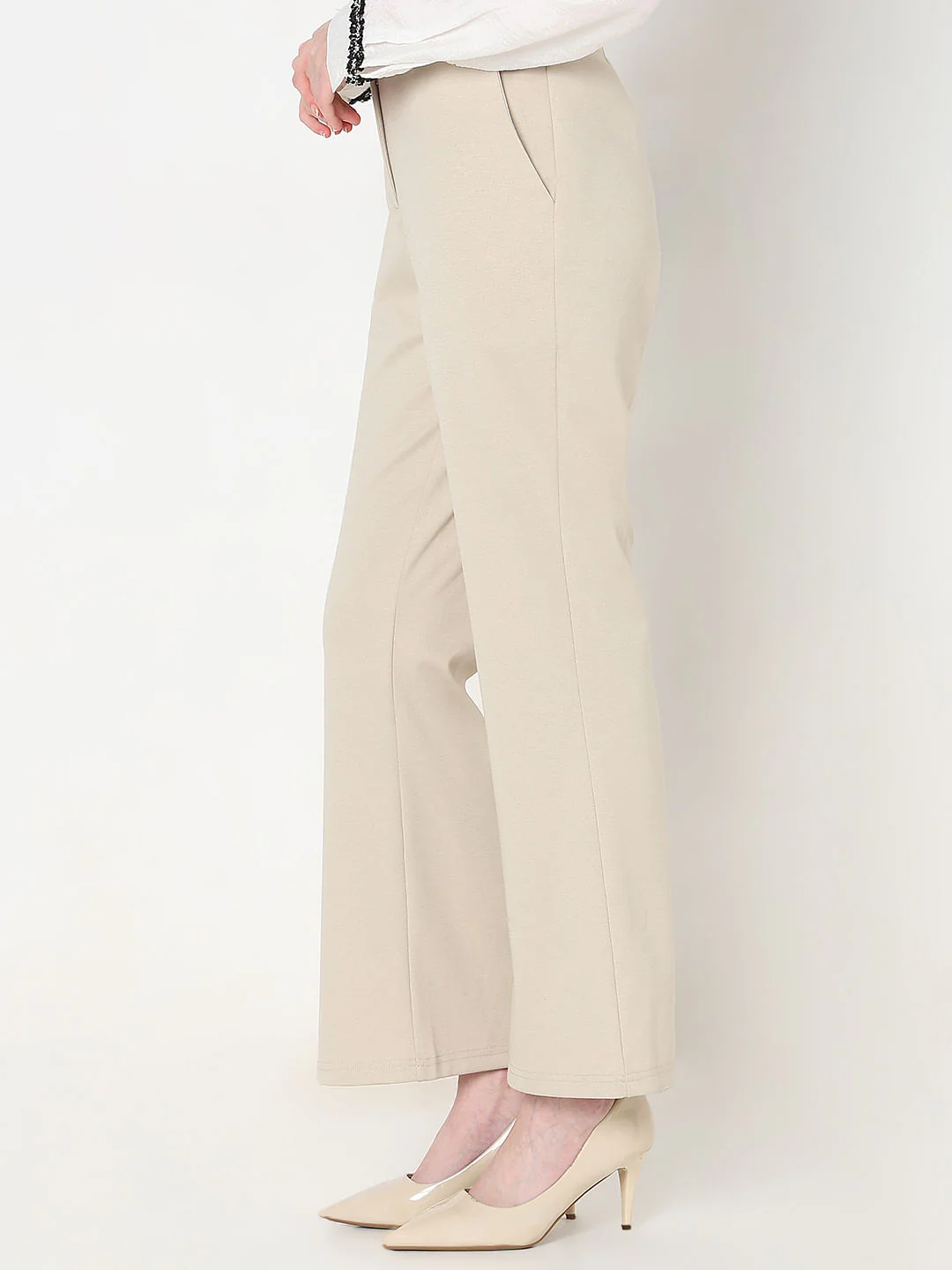 Beige High Rise Bootcut Pants - Image 3