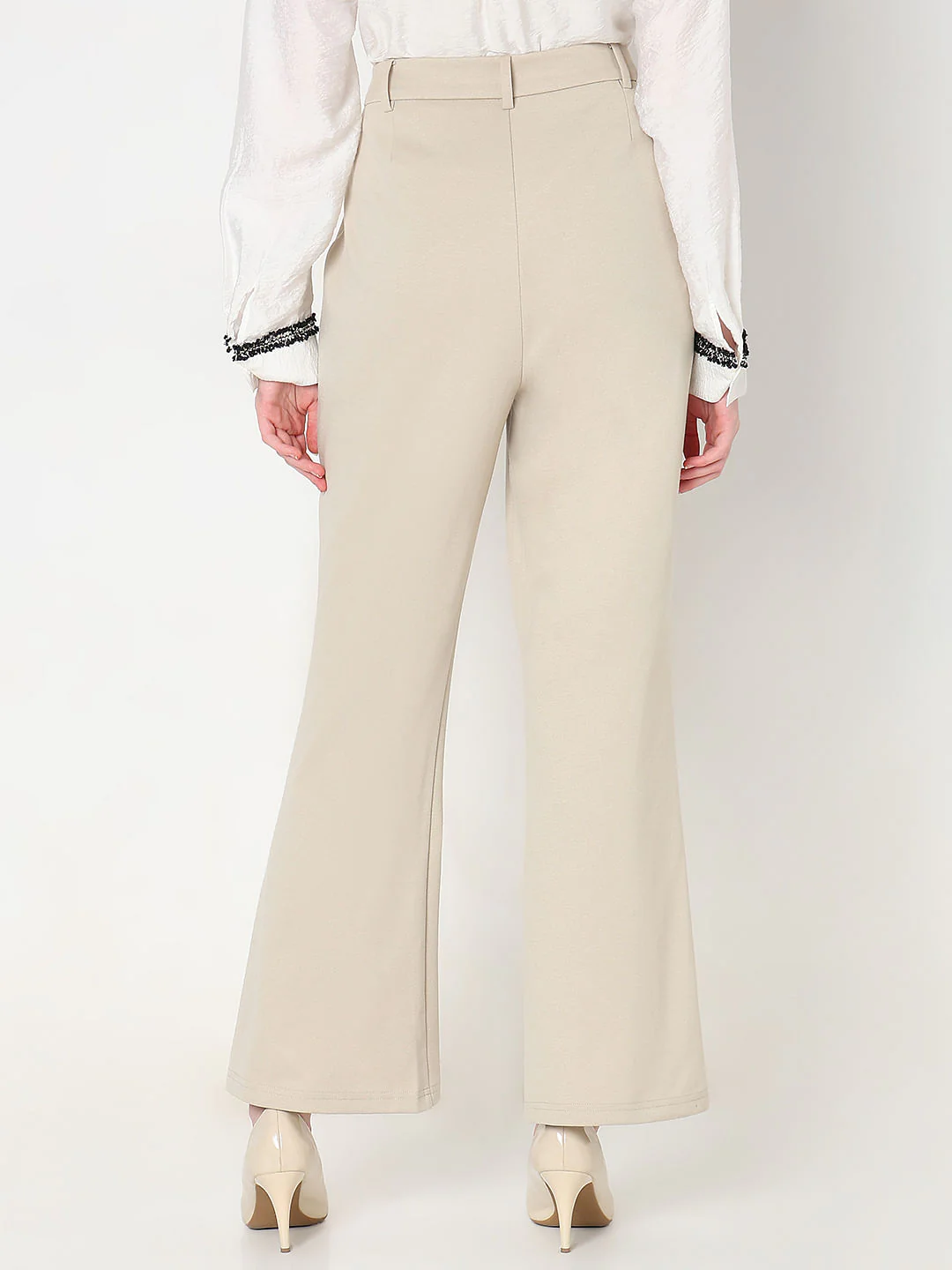 Beige High Rise Bootcut Pants - Image 4