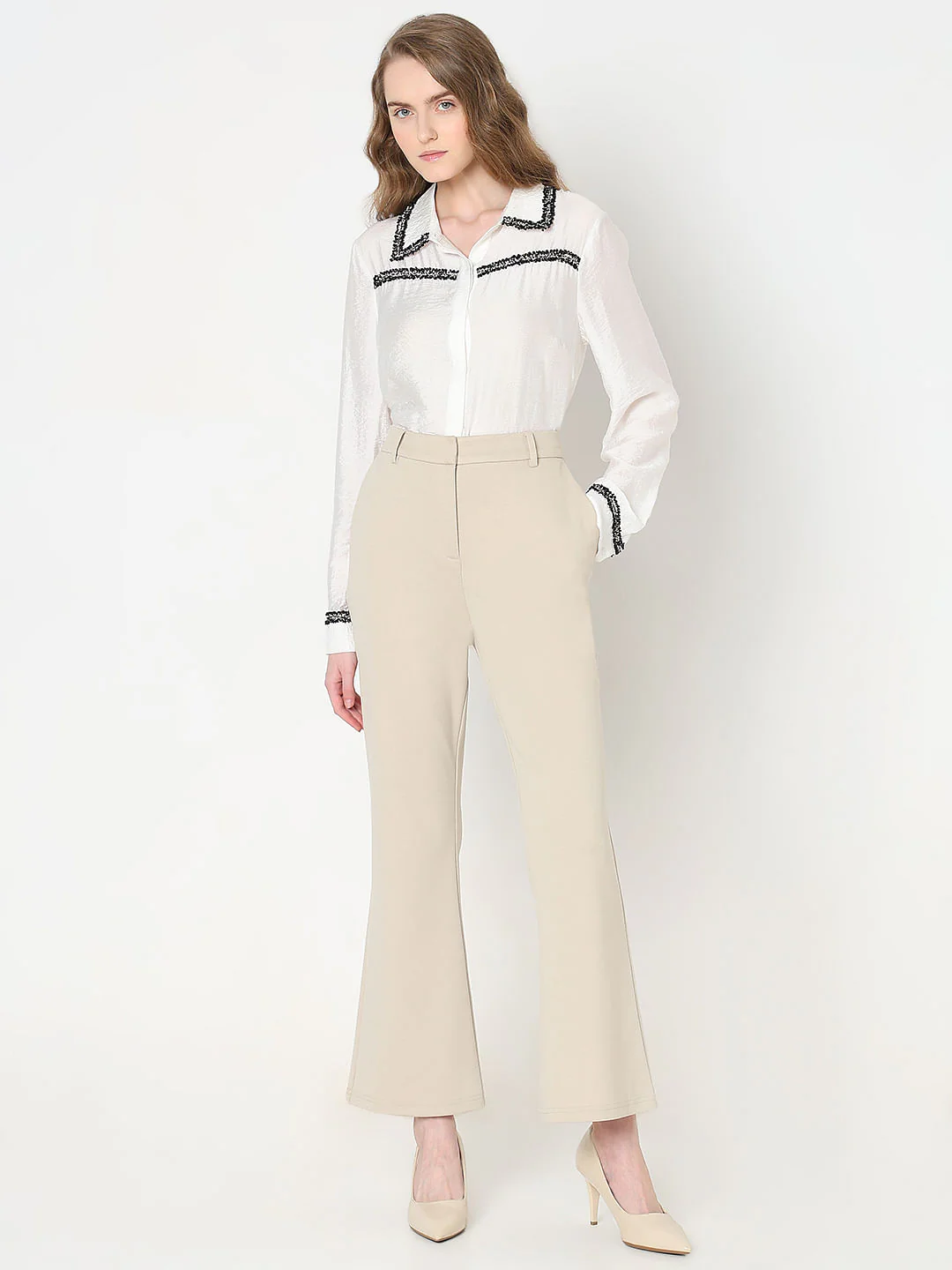 Beige High Rise Bootcut Pants - Image 5