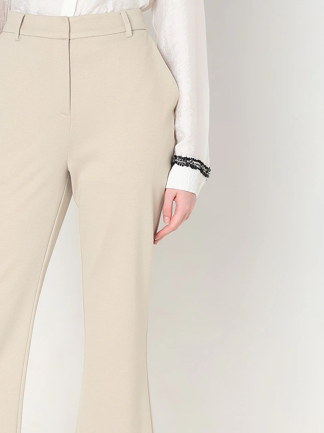 Beige High Rise Bootcut Pants - Image 6