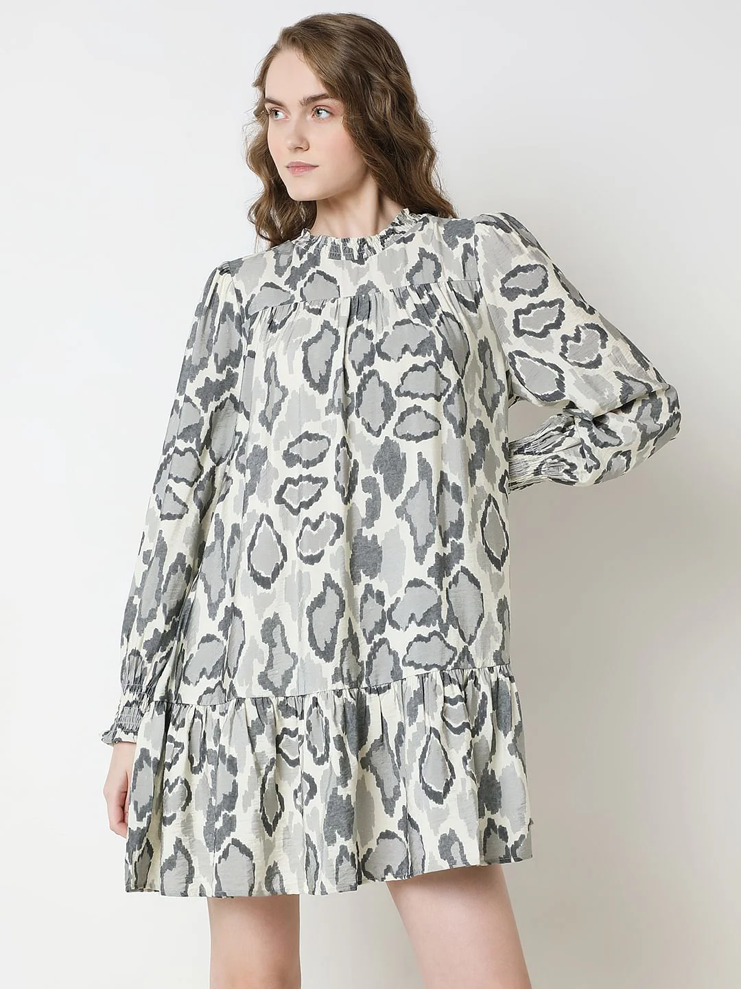 Cream Abstract Print Dress - Image 2