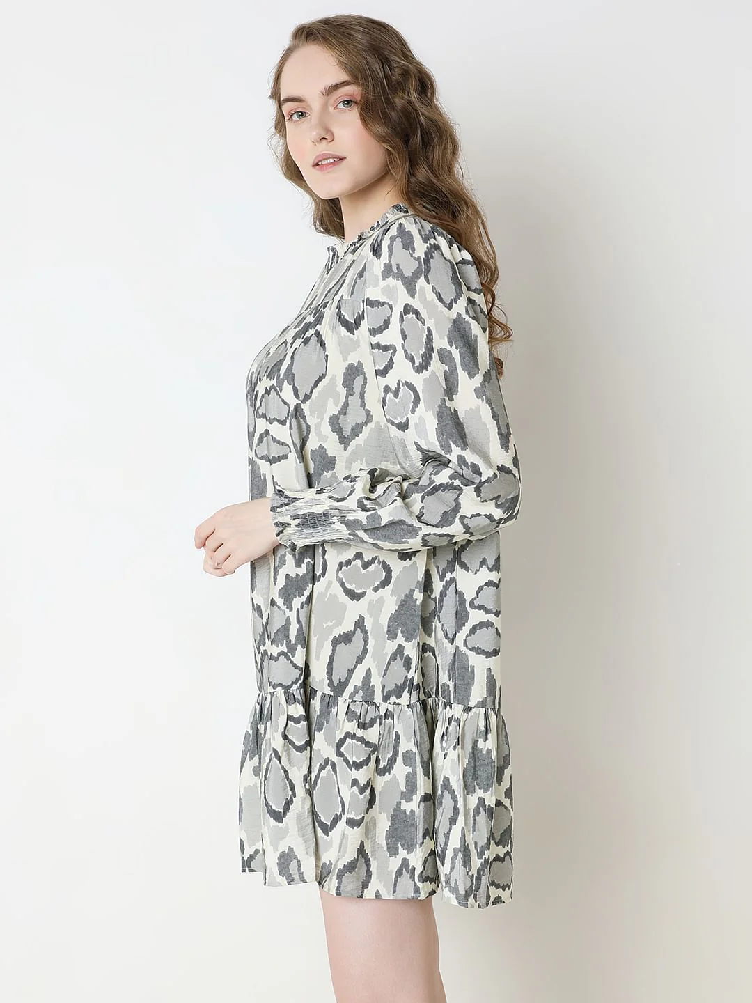 Cream Abstract Print Dress - Image 3