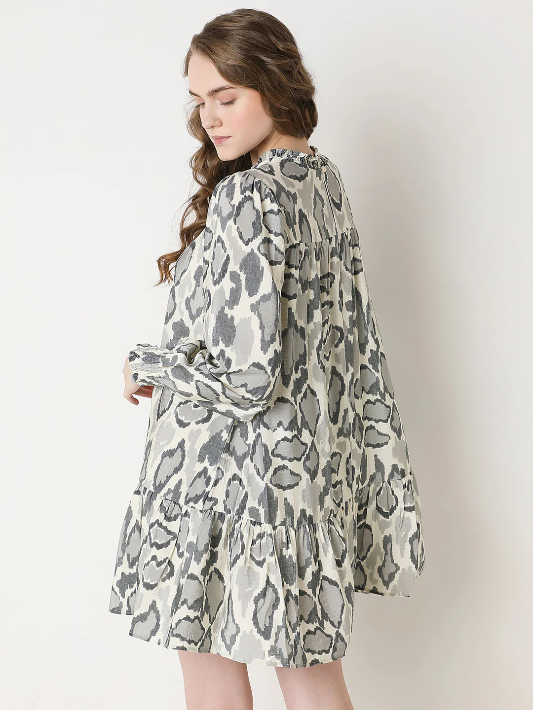 Cream Abstract Print Dress - Image 4