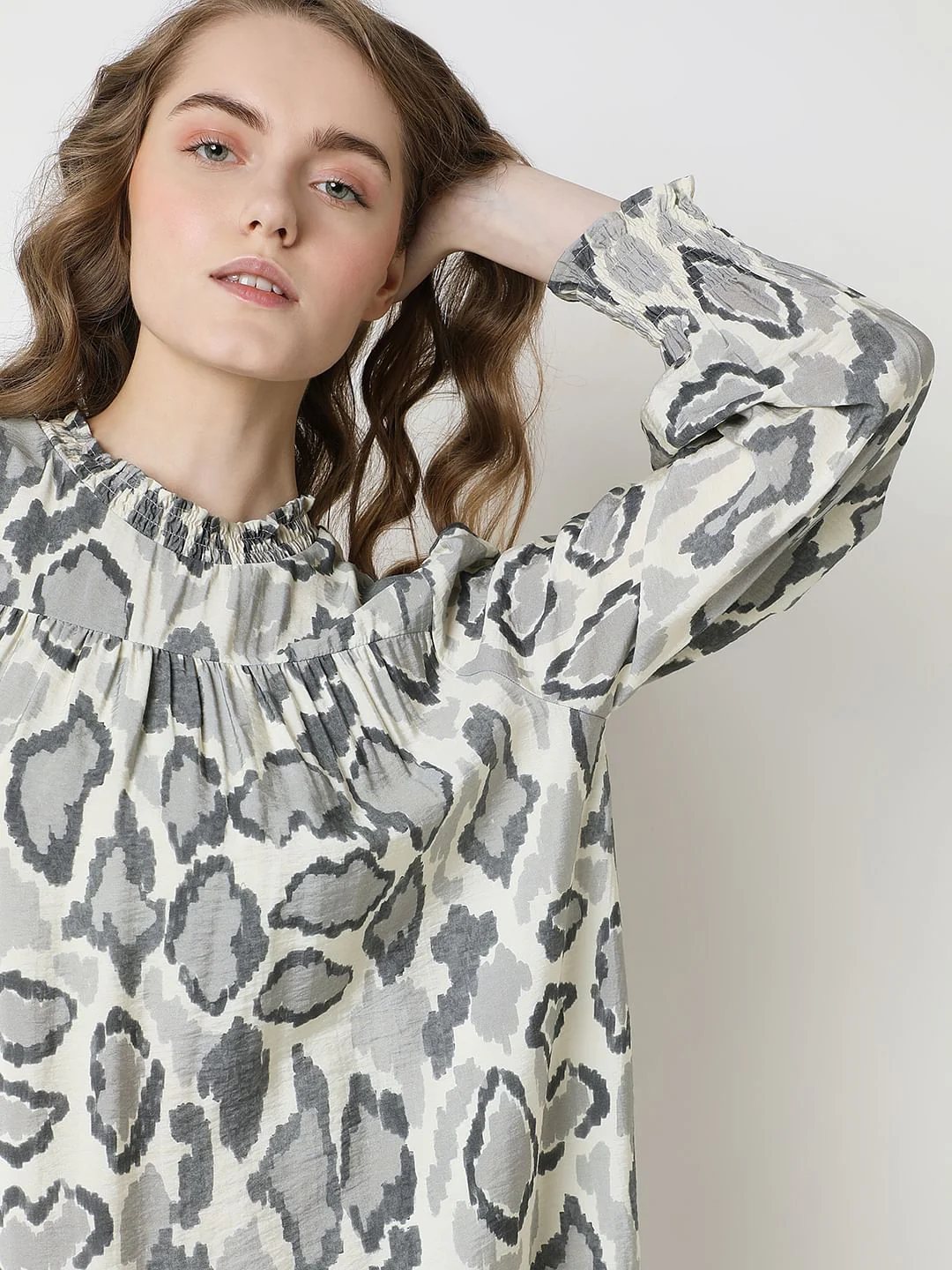 Cream Abstract Print Dress - Image 6