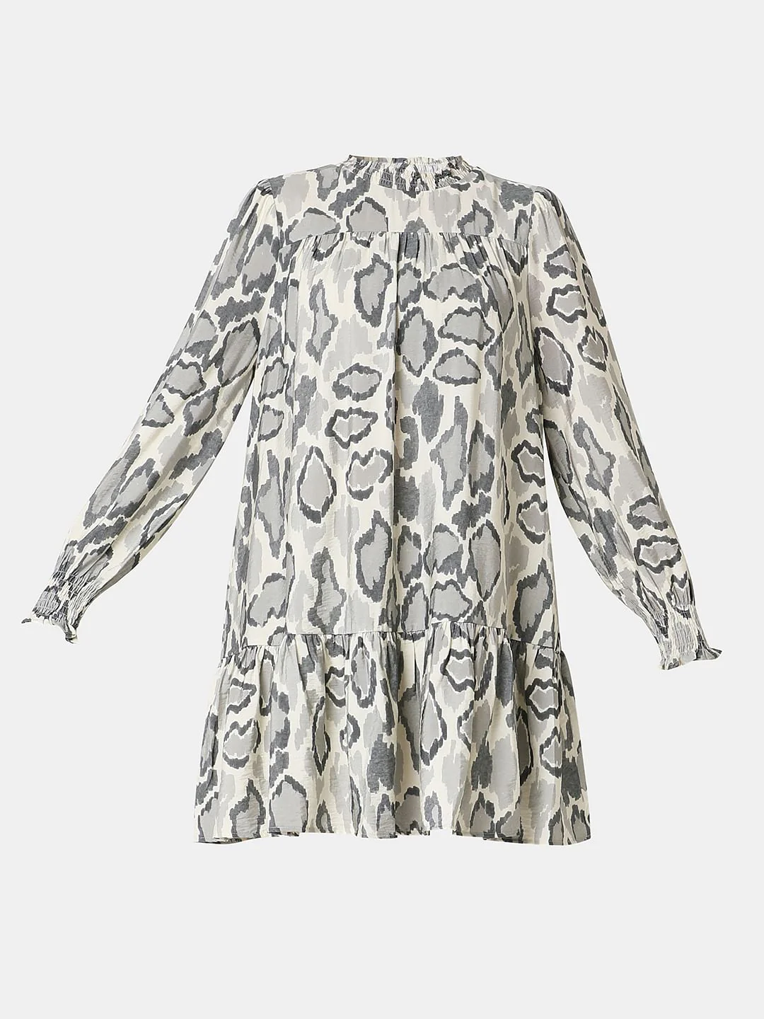 Cream Abstract Print Dress - Image 7