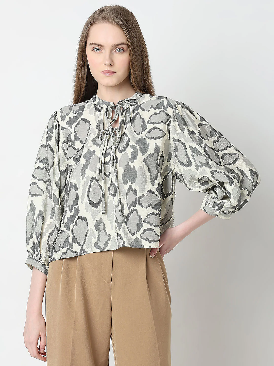 Cream Abstract Print Top - Image 2