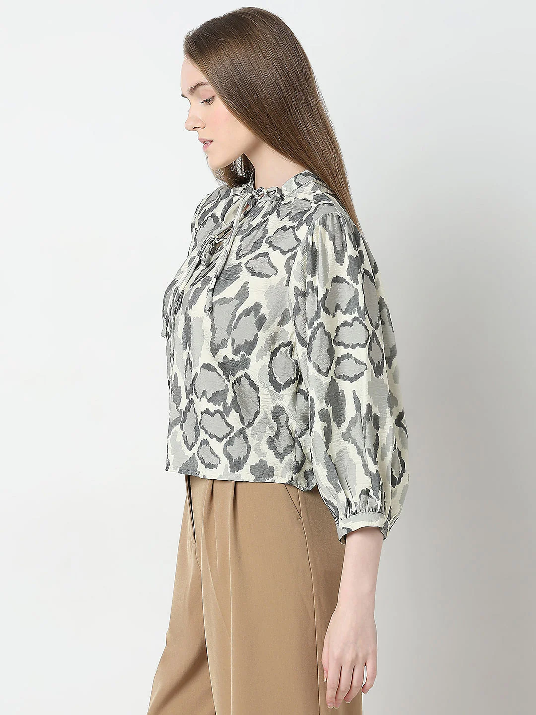 Cream Abstract Print Top - Image 3