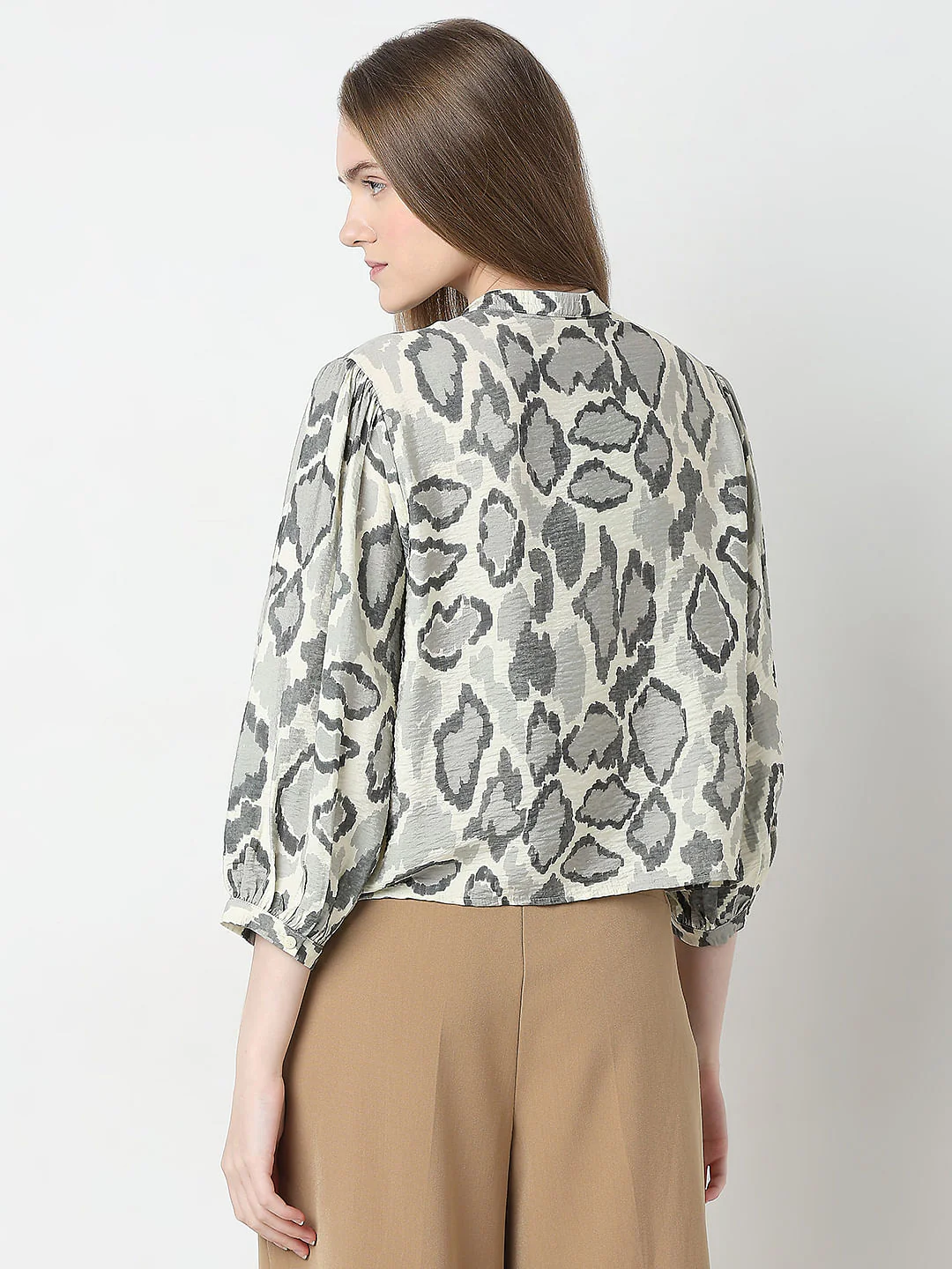 Cream Abstract Print Top - Image 4