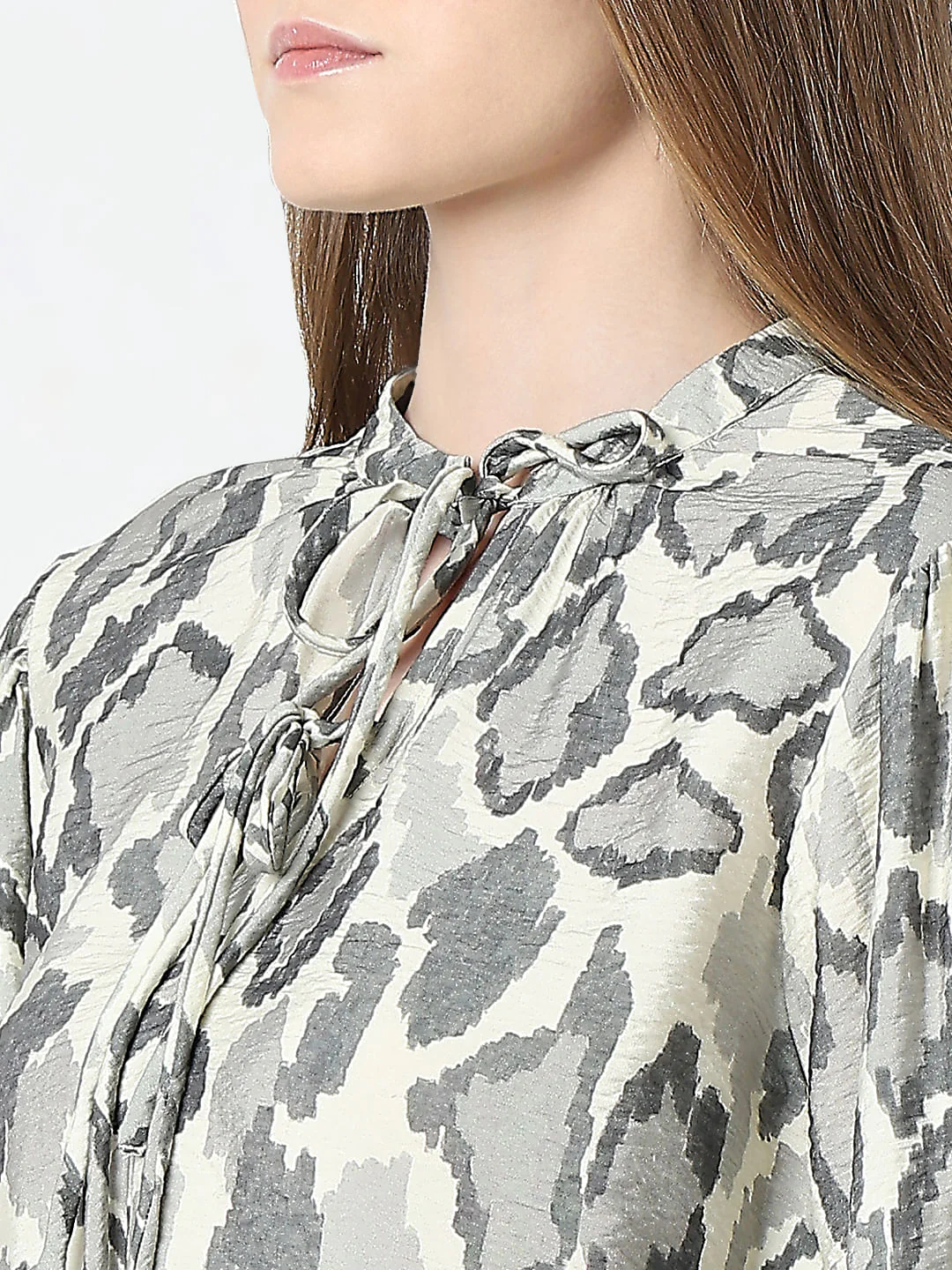 Cream Abstract Print Top - Image 8