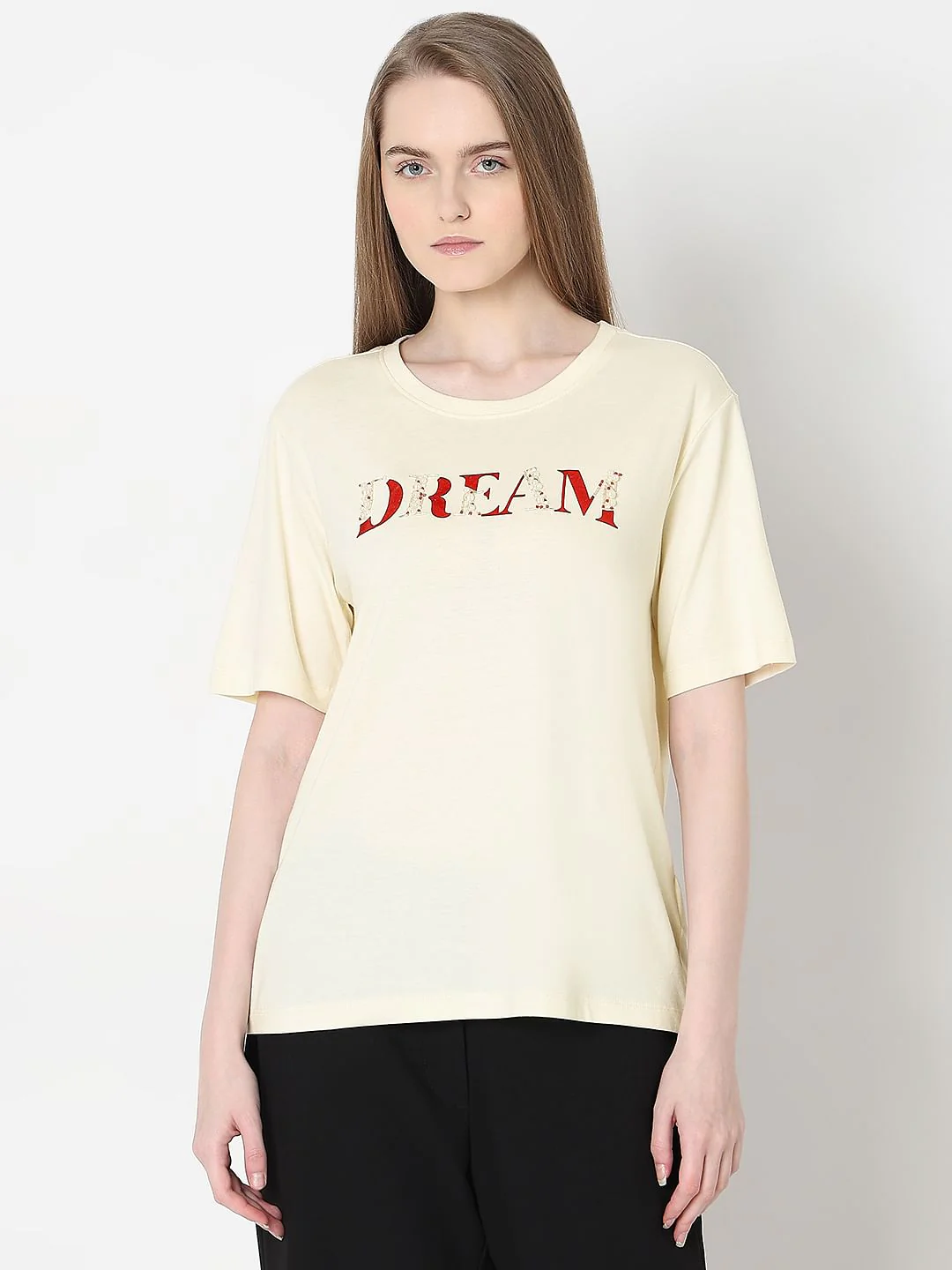 Cream Embellished Text T-Shirt - Image 2