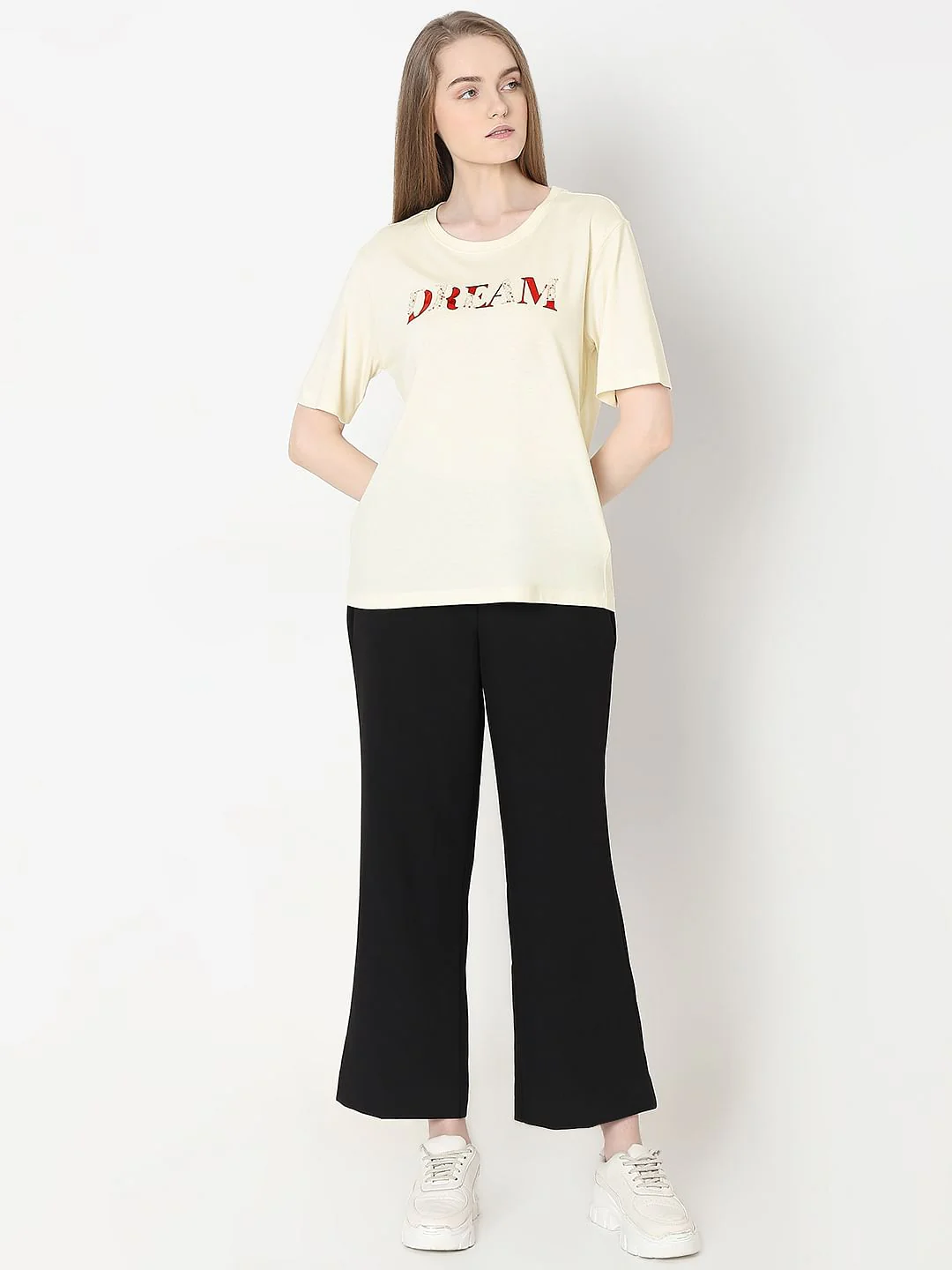 Cream Embellished Text T-Shirt - Image 5