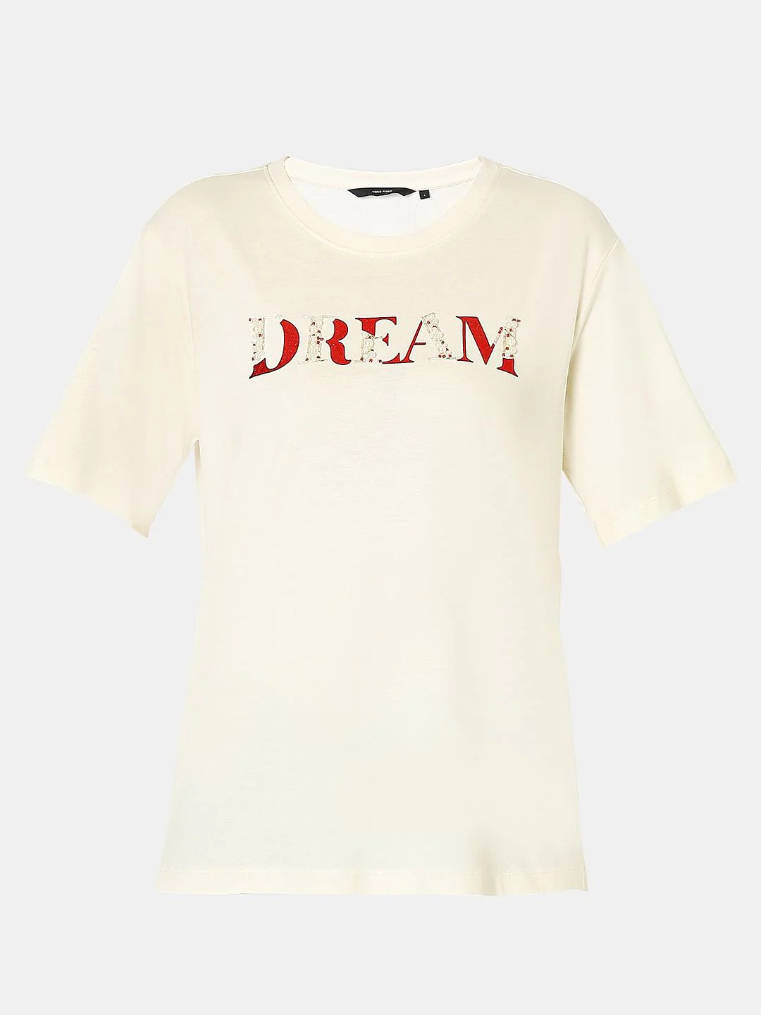 Cream Embellished Text T-Shirt - Image 7