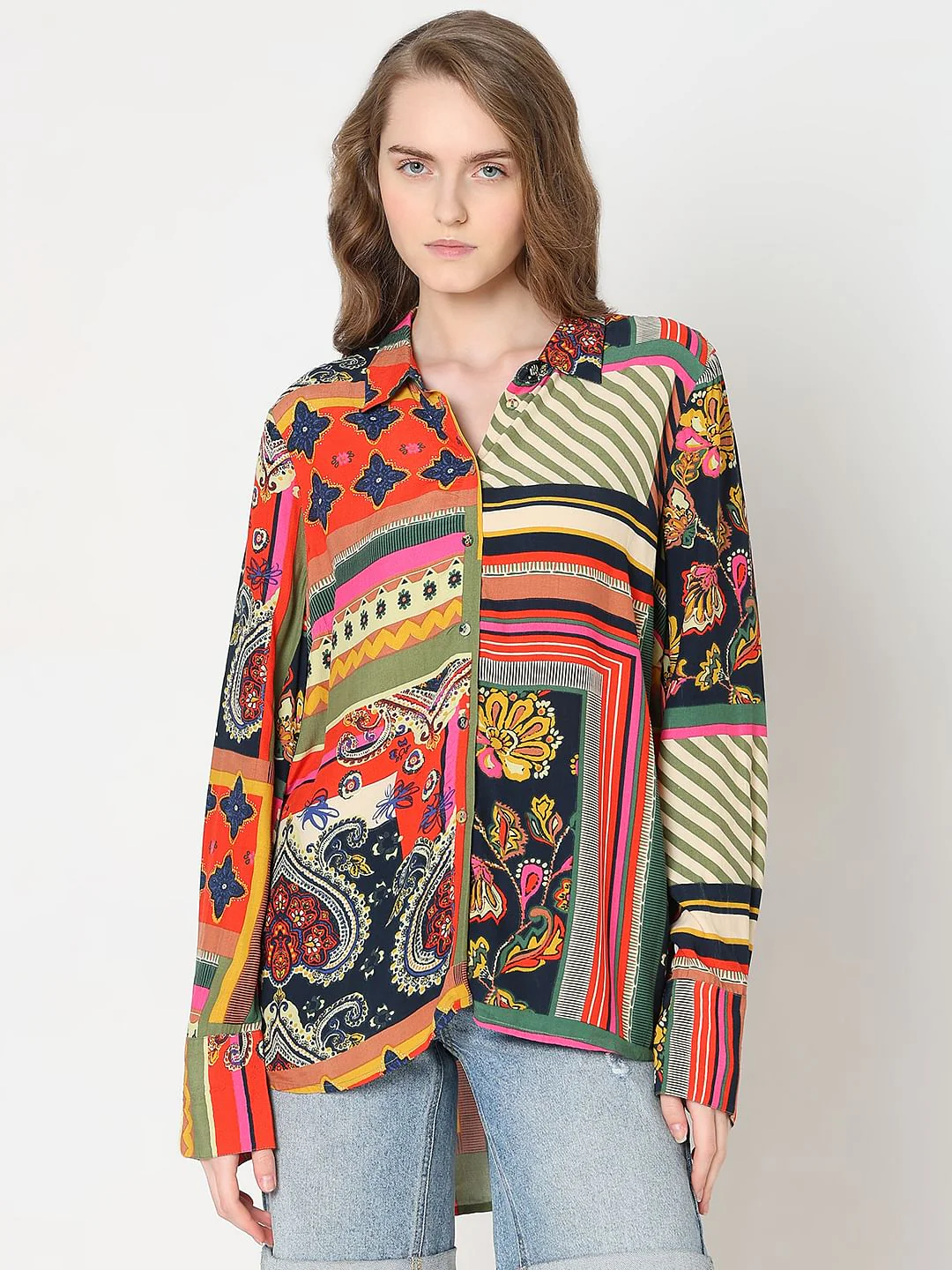 Multi-Colour Printed Asymmetric Shirt - Image 2