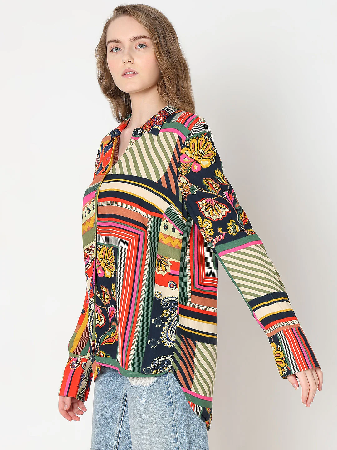 Multi-Colour Printed Asymmetric Shirt - Image 3
