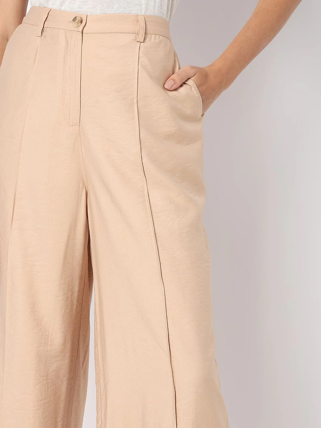 Beige High Rise Pants - Image 6