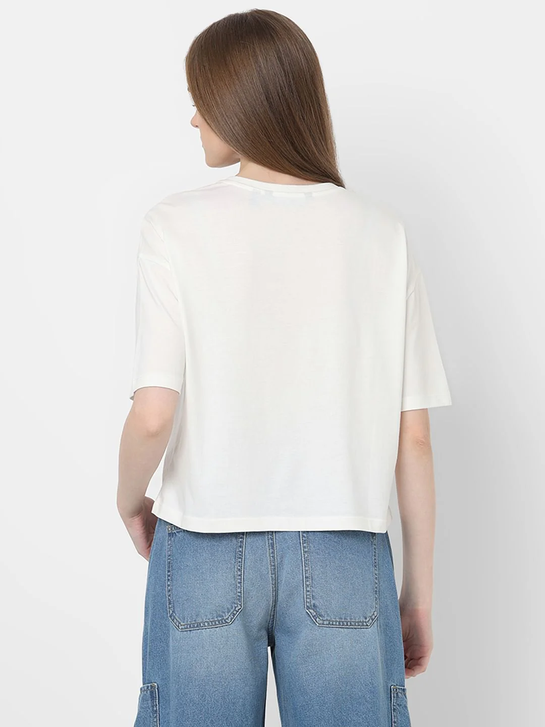 White Text Print Cotton T-Shirt - Image 4