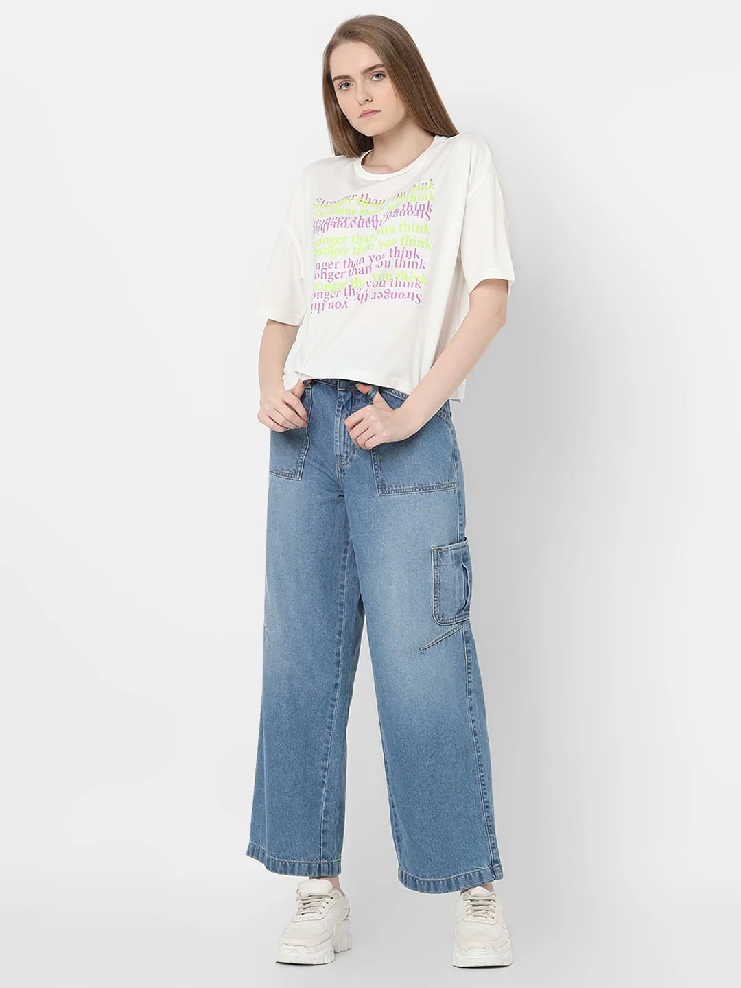 White Text Print Cotton T-Shirt - Image 5