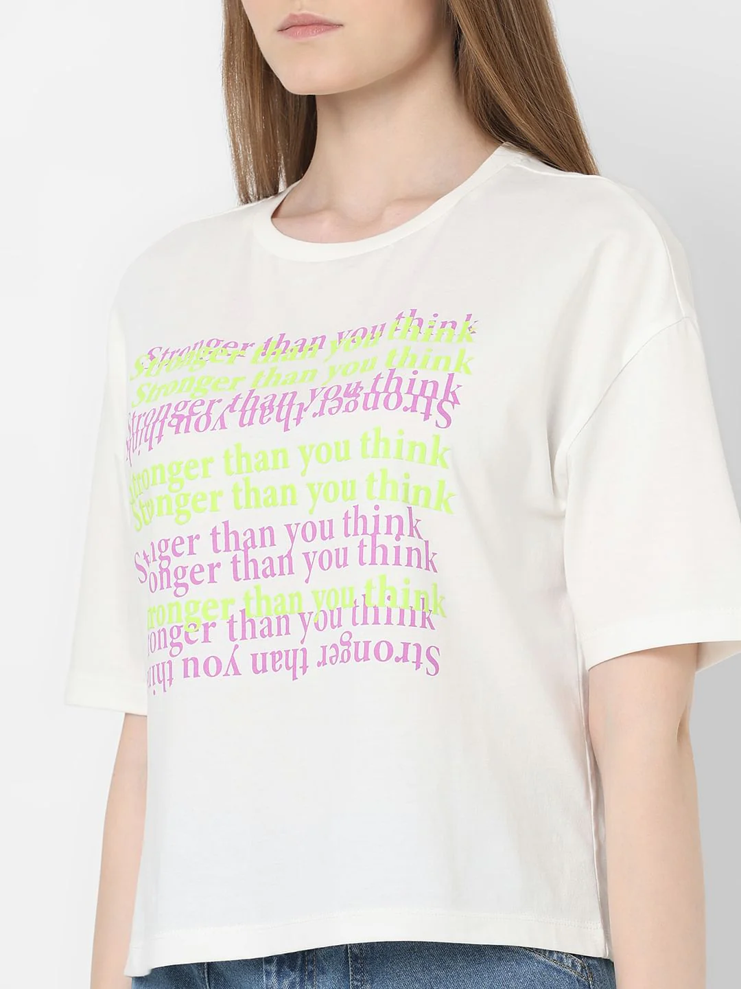 White Text Print Cotton T-Shirt - Image 6