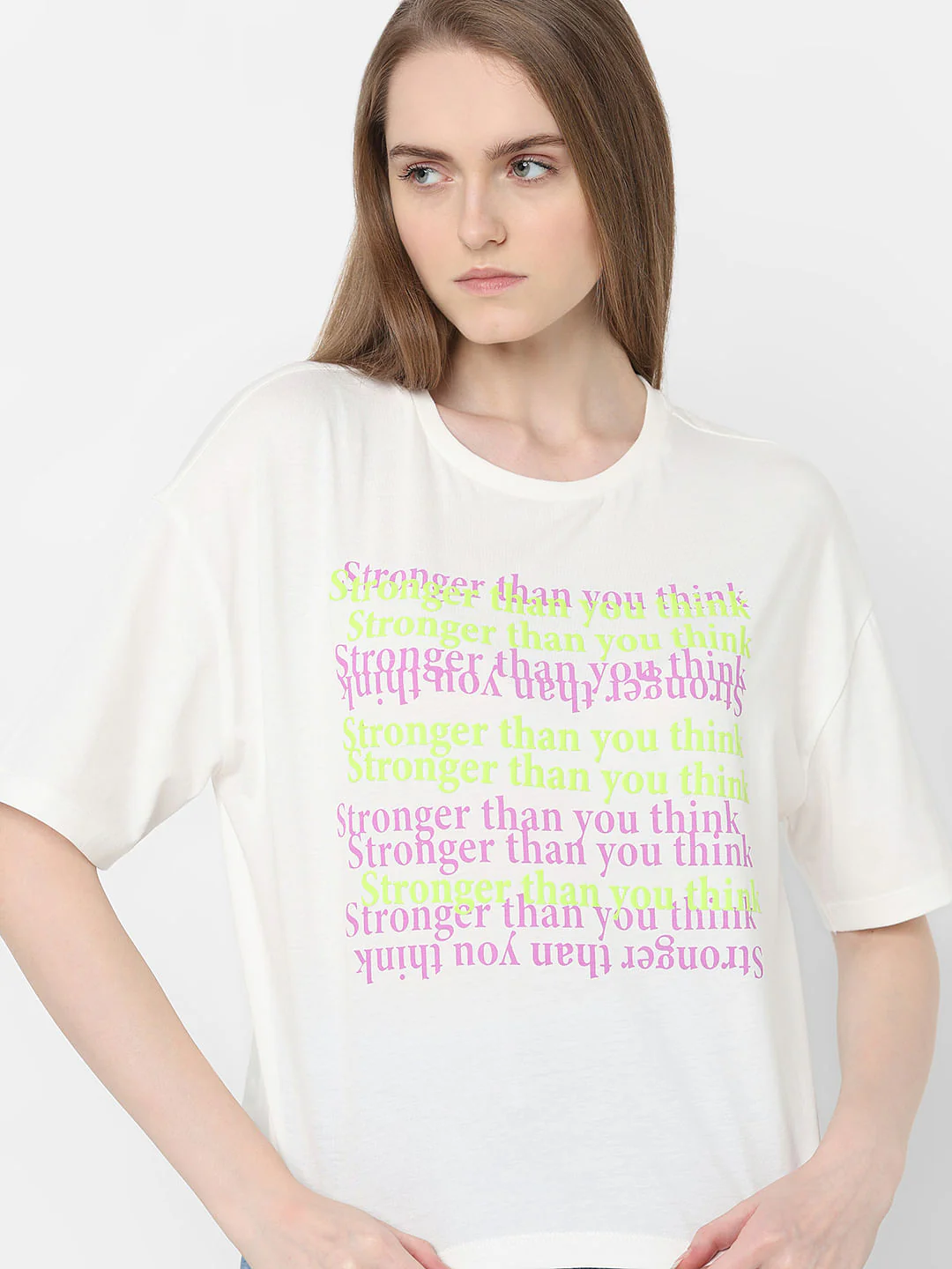 White Text Print Cotton T-Shirt - Image 8