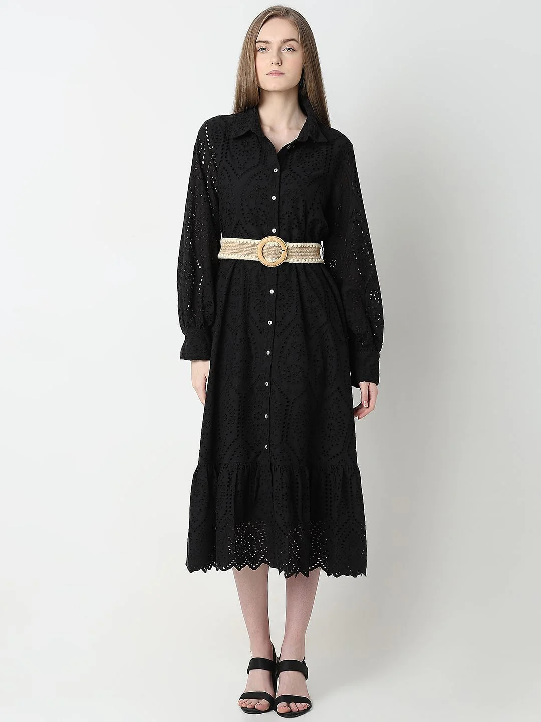 Black Schiffli Shirt Dress - Image 2