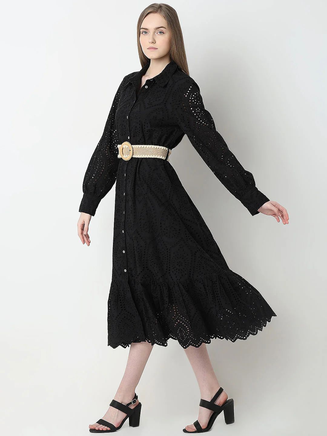 Black Schiffli Shirt Dress - Image 3