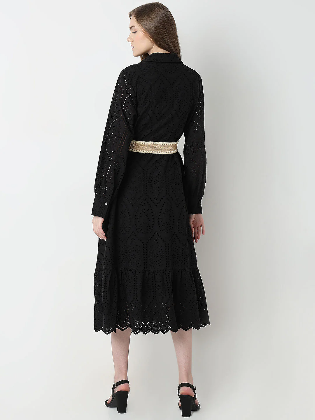 Black Schiffli Shirt Dress - Image 4