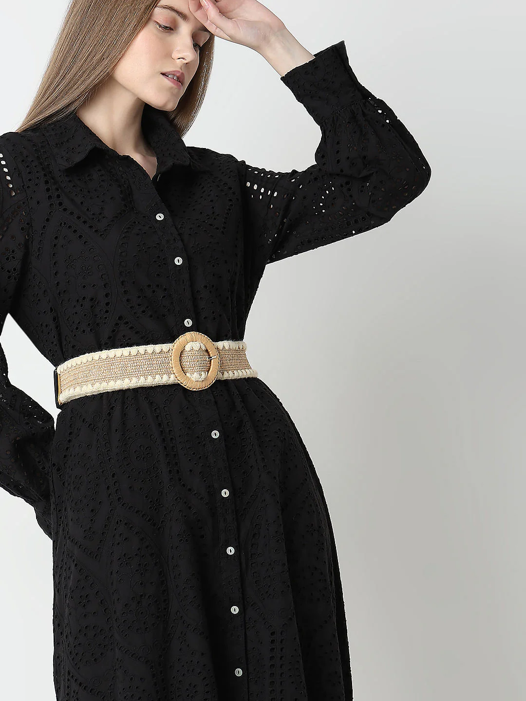 Black Schiffli Shirt Dress - Image 5