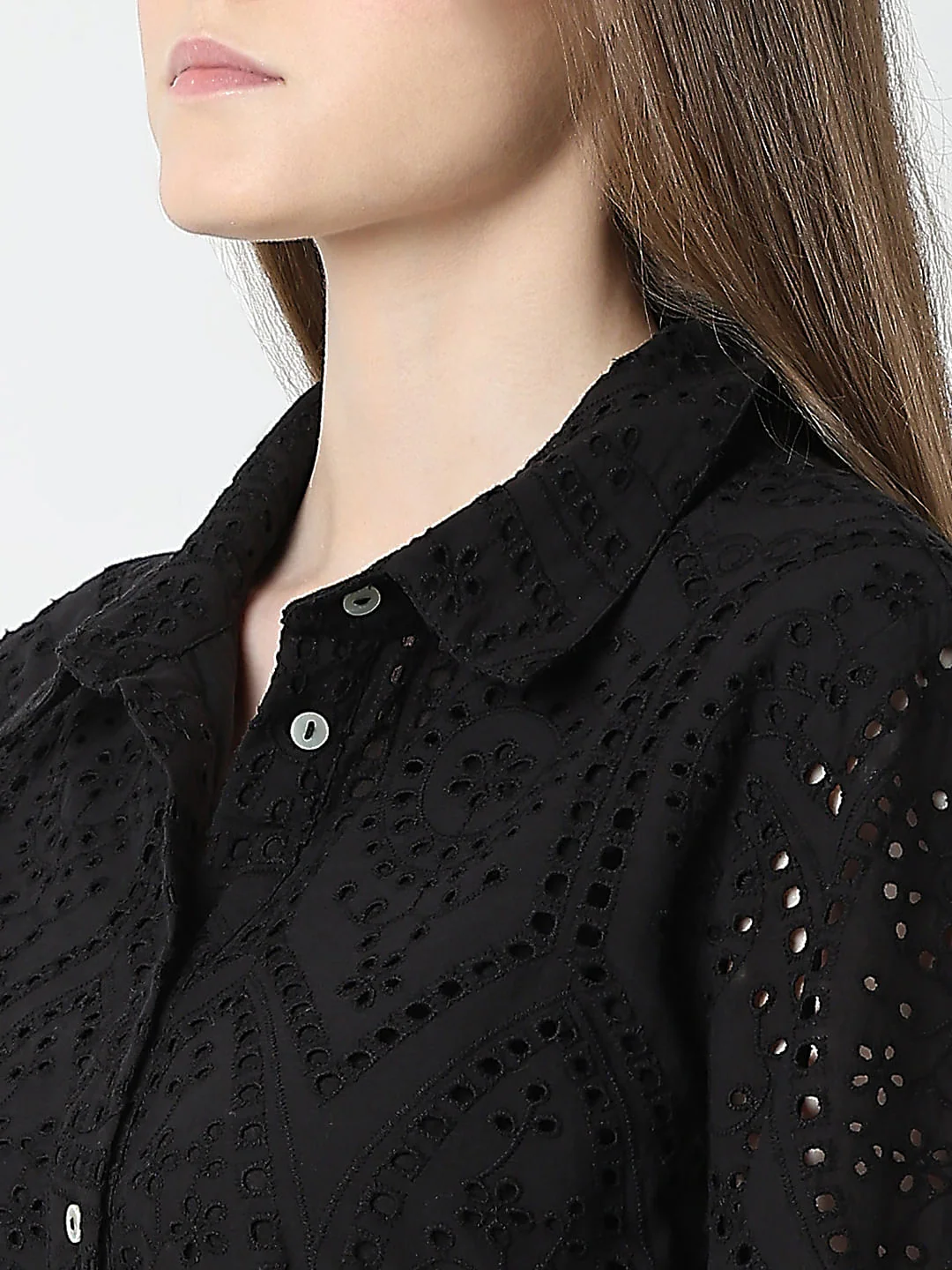 Black Schiffli Shirt Dress - Image 6