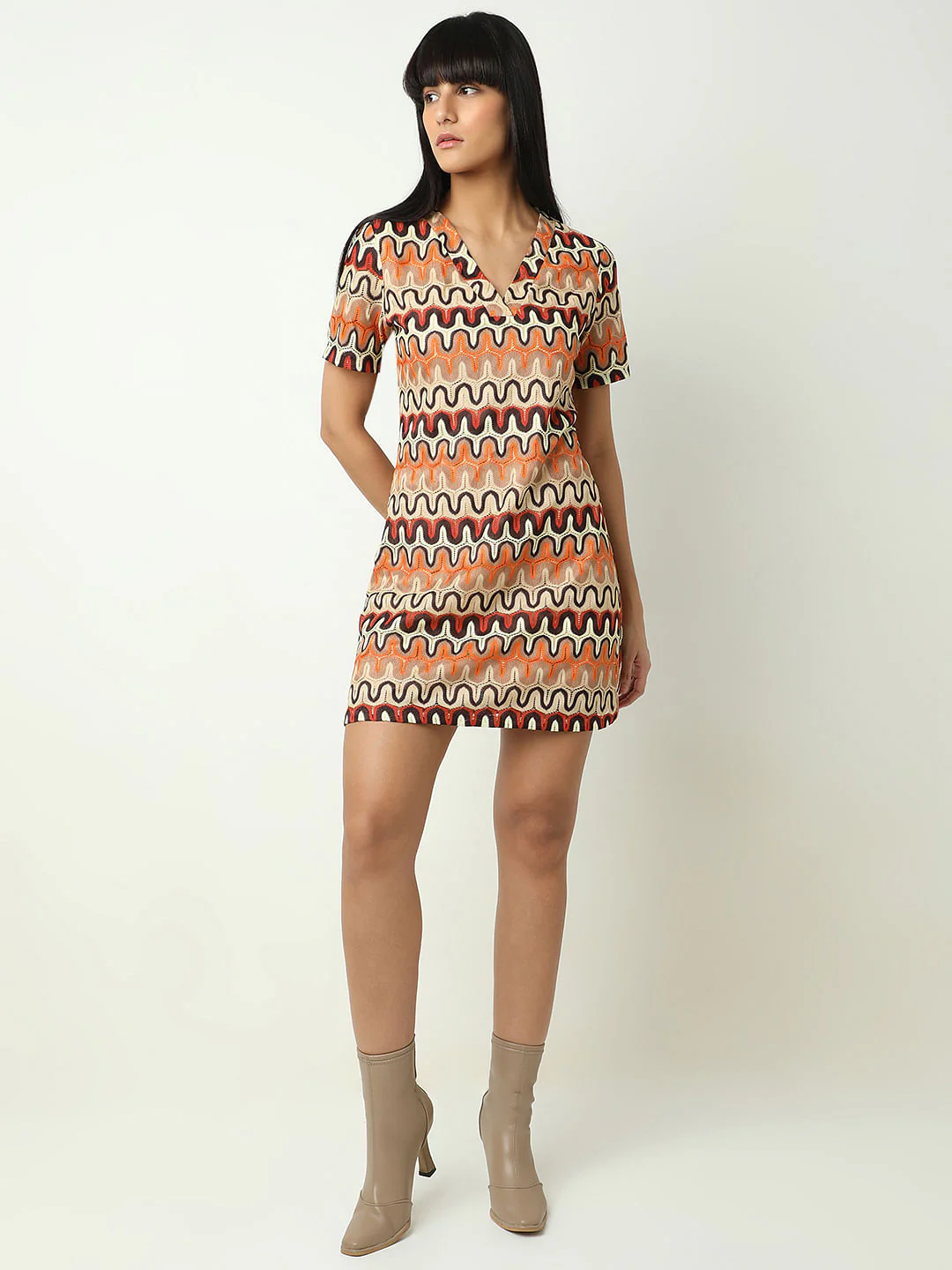Orange Printed Mini Dress - Image 5