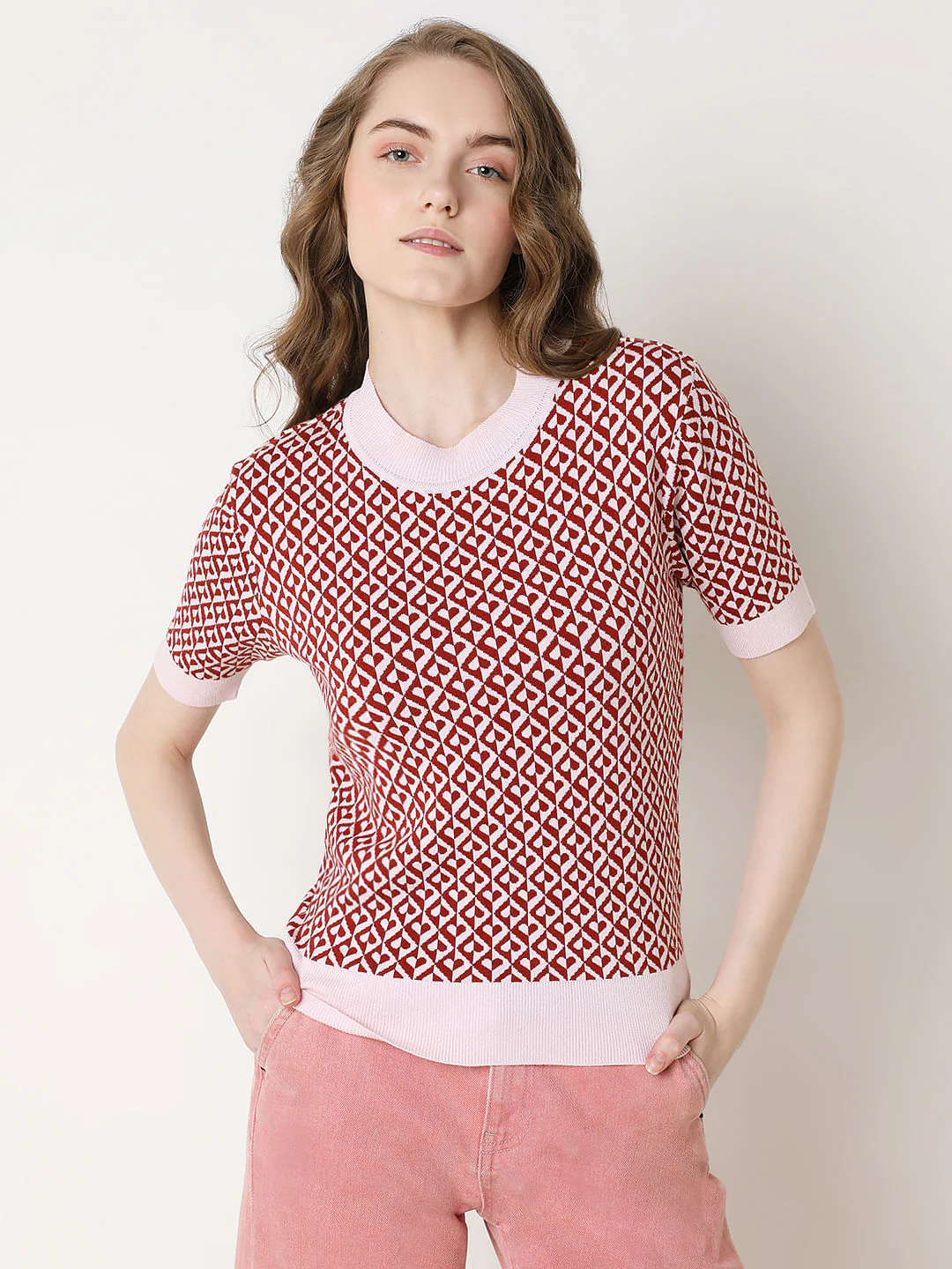 Maroon Printed Knitted Top - Image 2