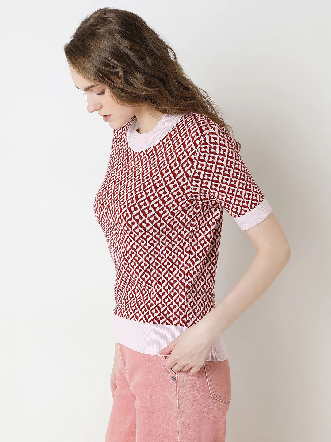 Maroon Printed Knitted Top - Image 3