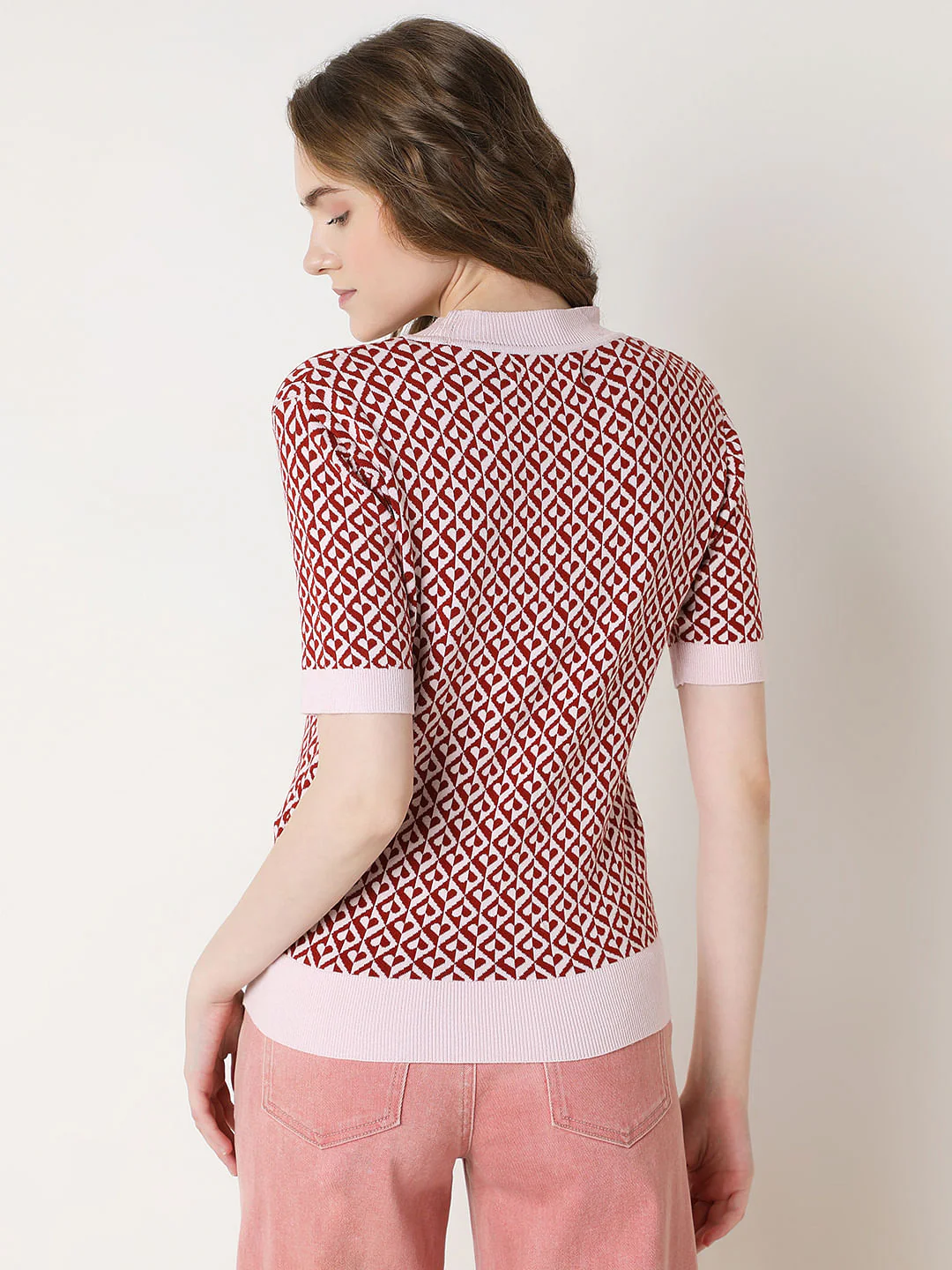 Maroon Printed Knitted Top - Image 4
