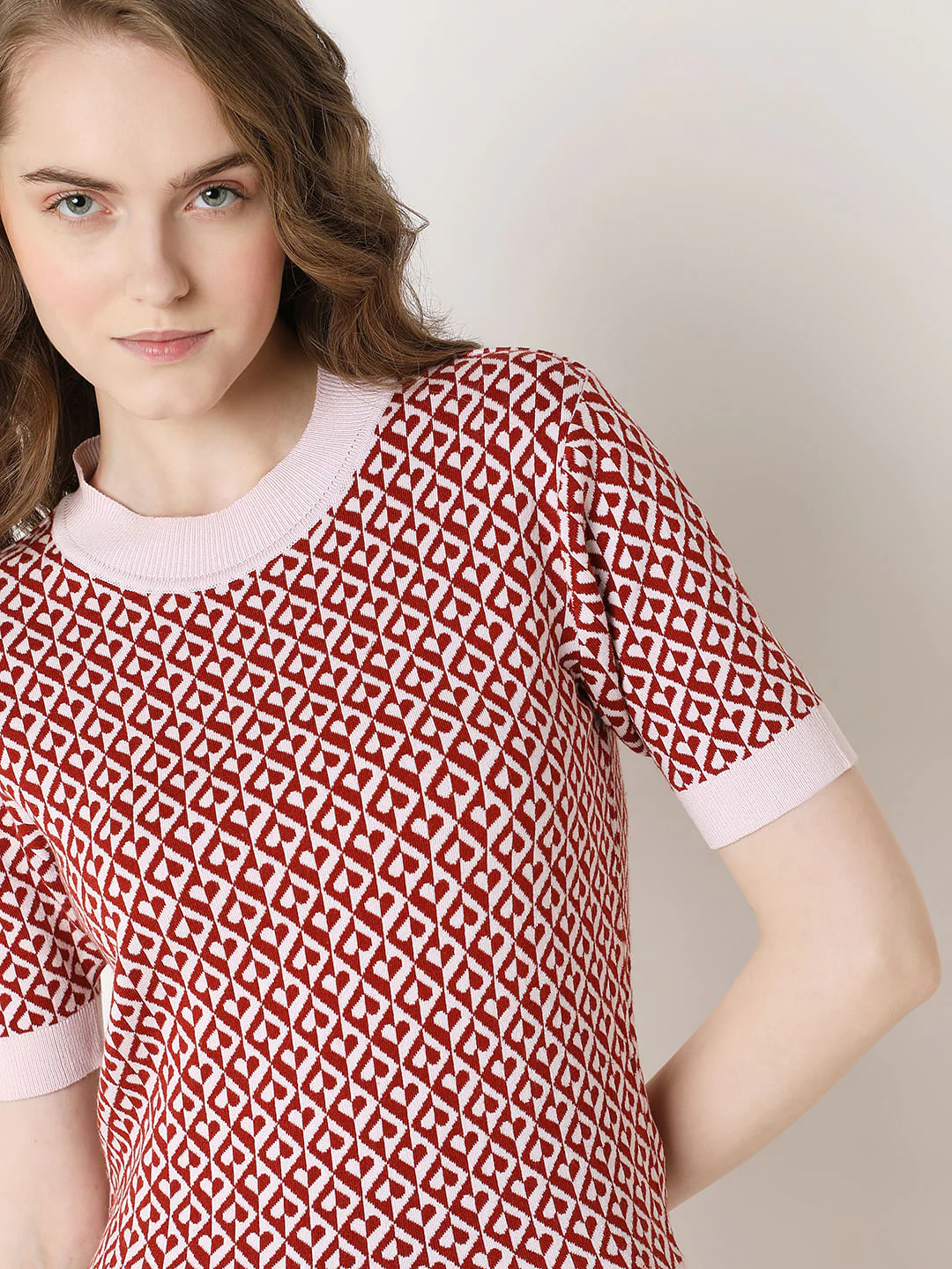 Maroon Printed Knitted Top - Image 6