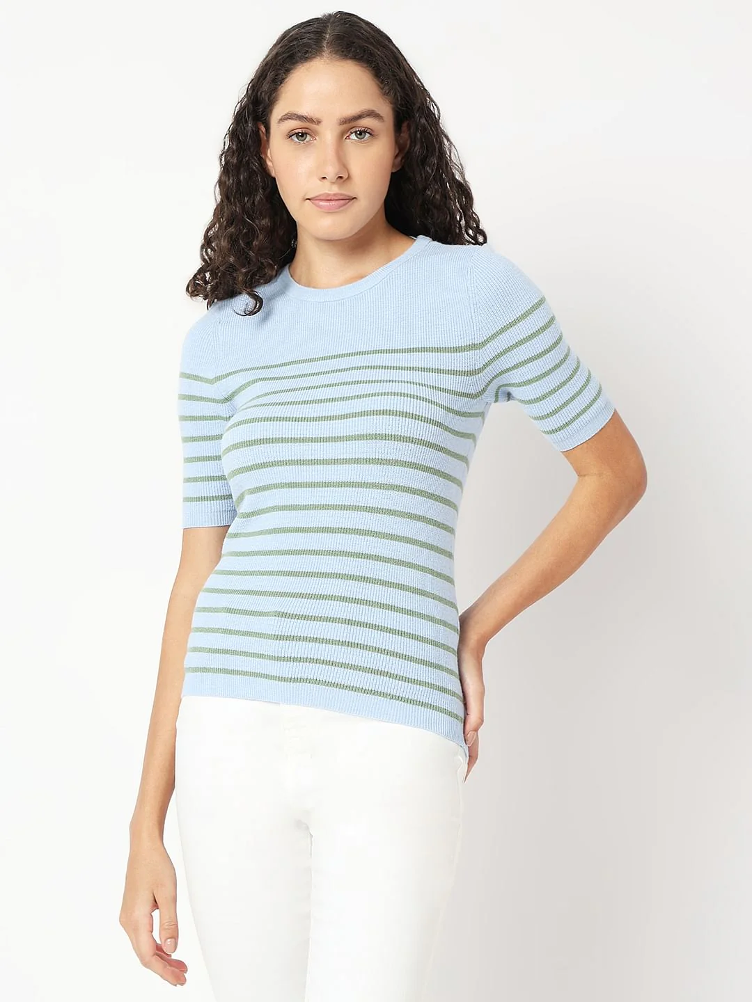 Blue Striped Knit Top - Image 2