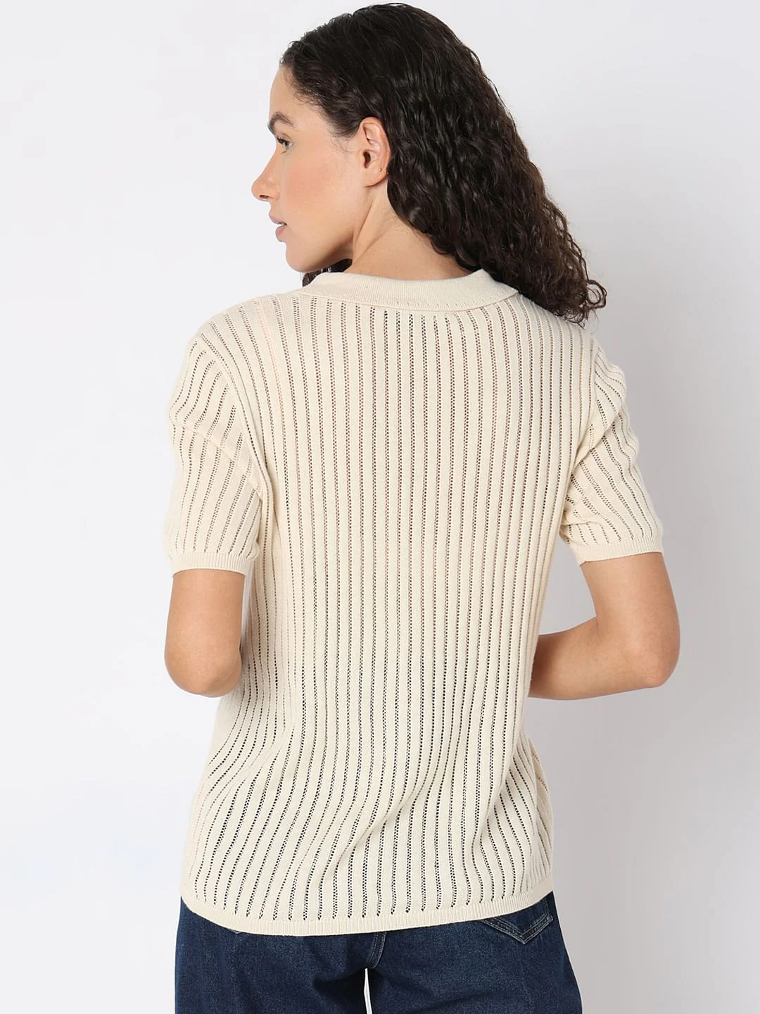 Beige Polo Neck Short Sleeve Top - Image 4