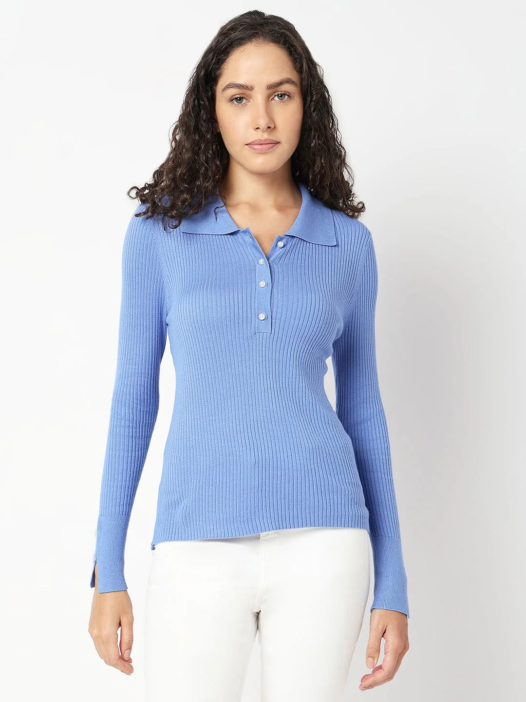 Blue Polo Neck Top - Image 2