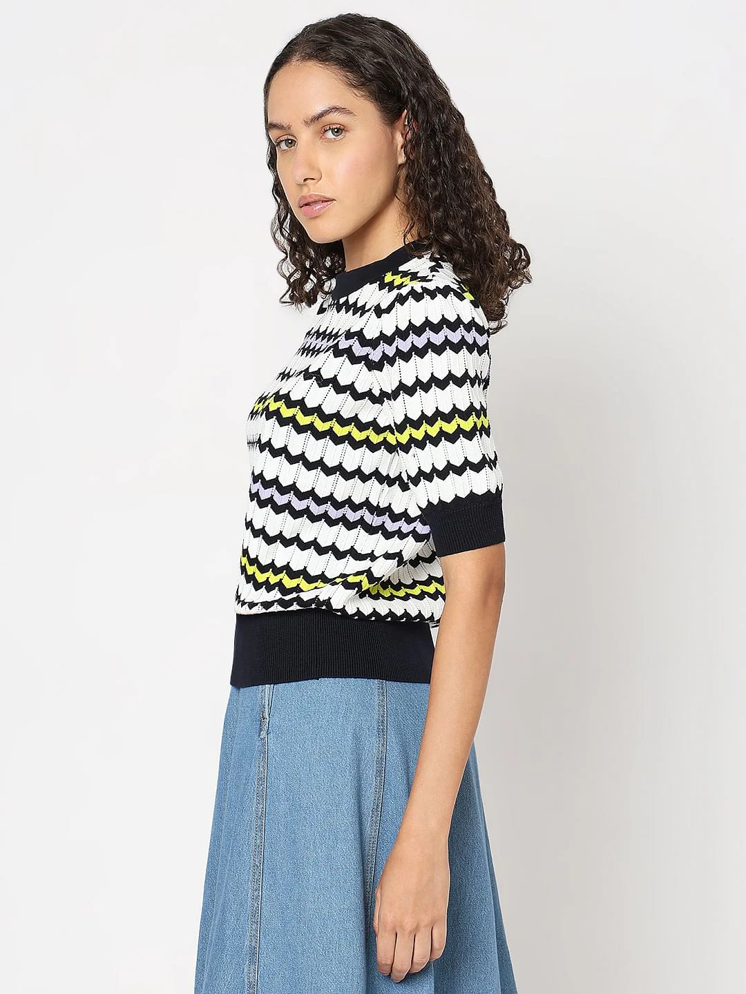 White Printed Knit Top - Image 3