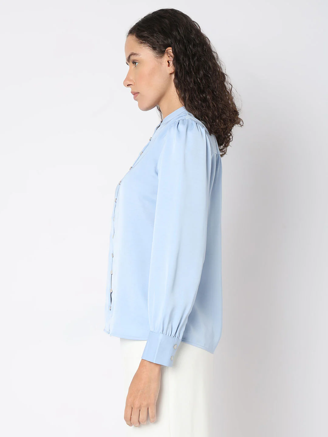 Powder Blue Mandarin Collar Top - Image 3