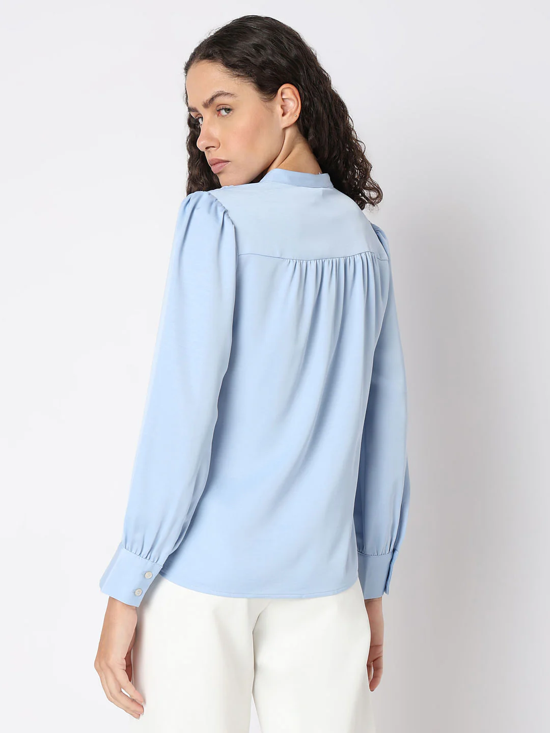 Powder Blue Mandarin Collar Top - Image 4
