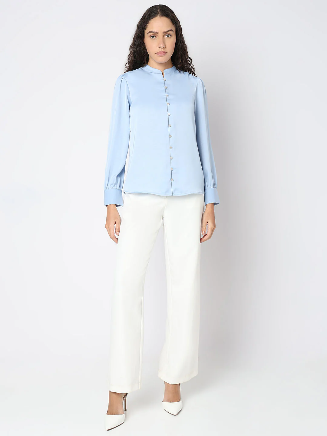 Powder Blue Mandarin Collar Top - Image 5