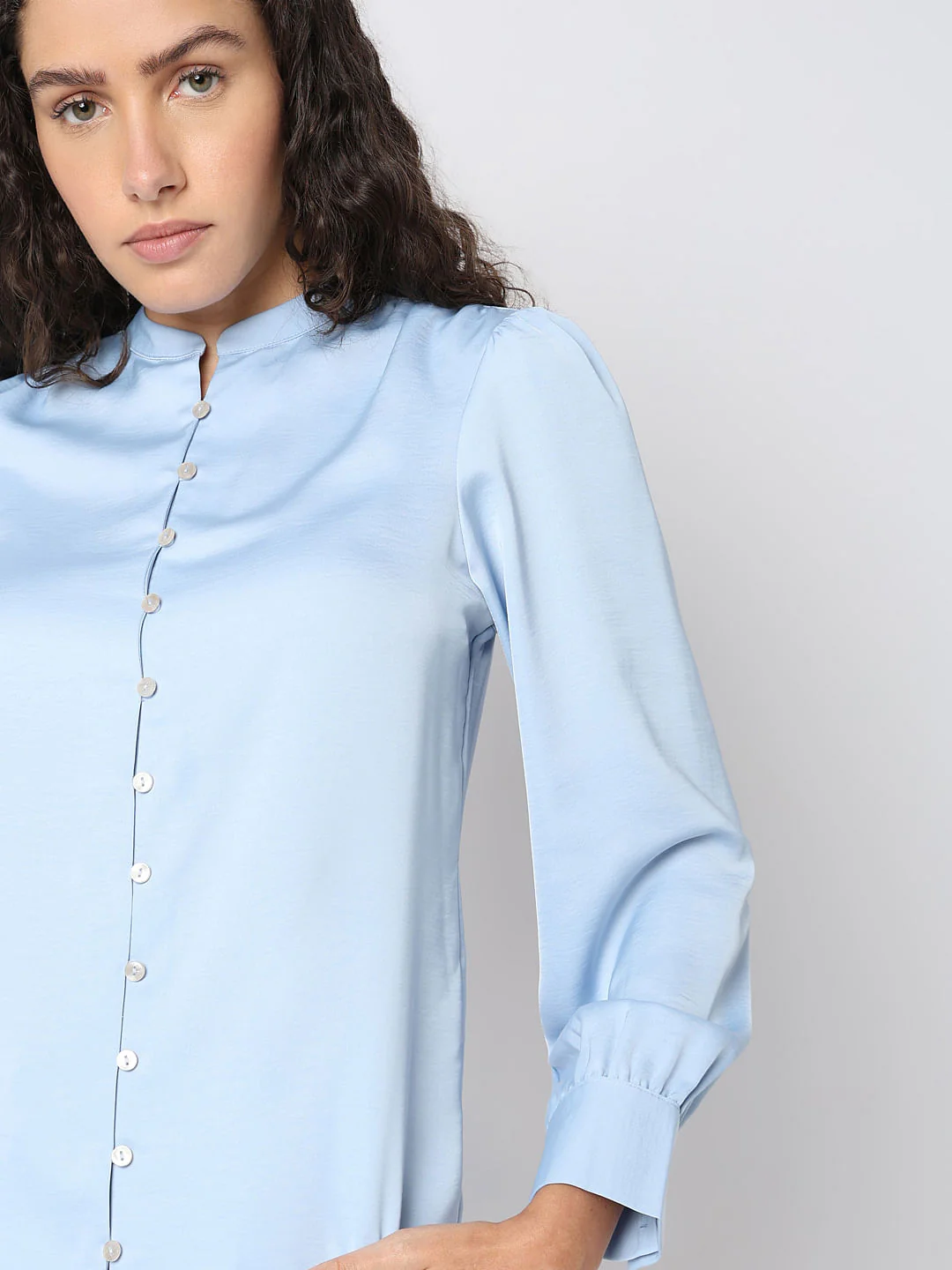 Powder Blue Mandarin Collar Top - Image 6