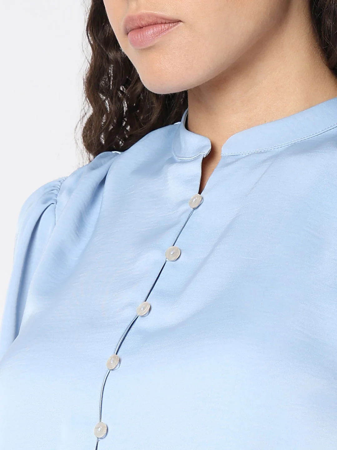 Powder Blue Mandarin Collar Top - Image 8
