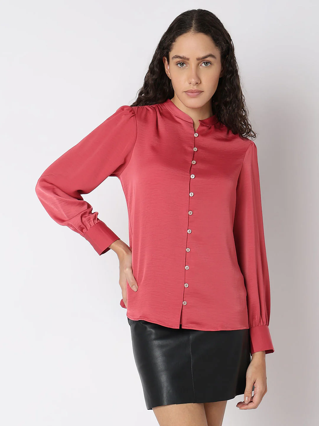 Peach Pink Mandarin Collar Top - Image 2