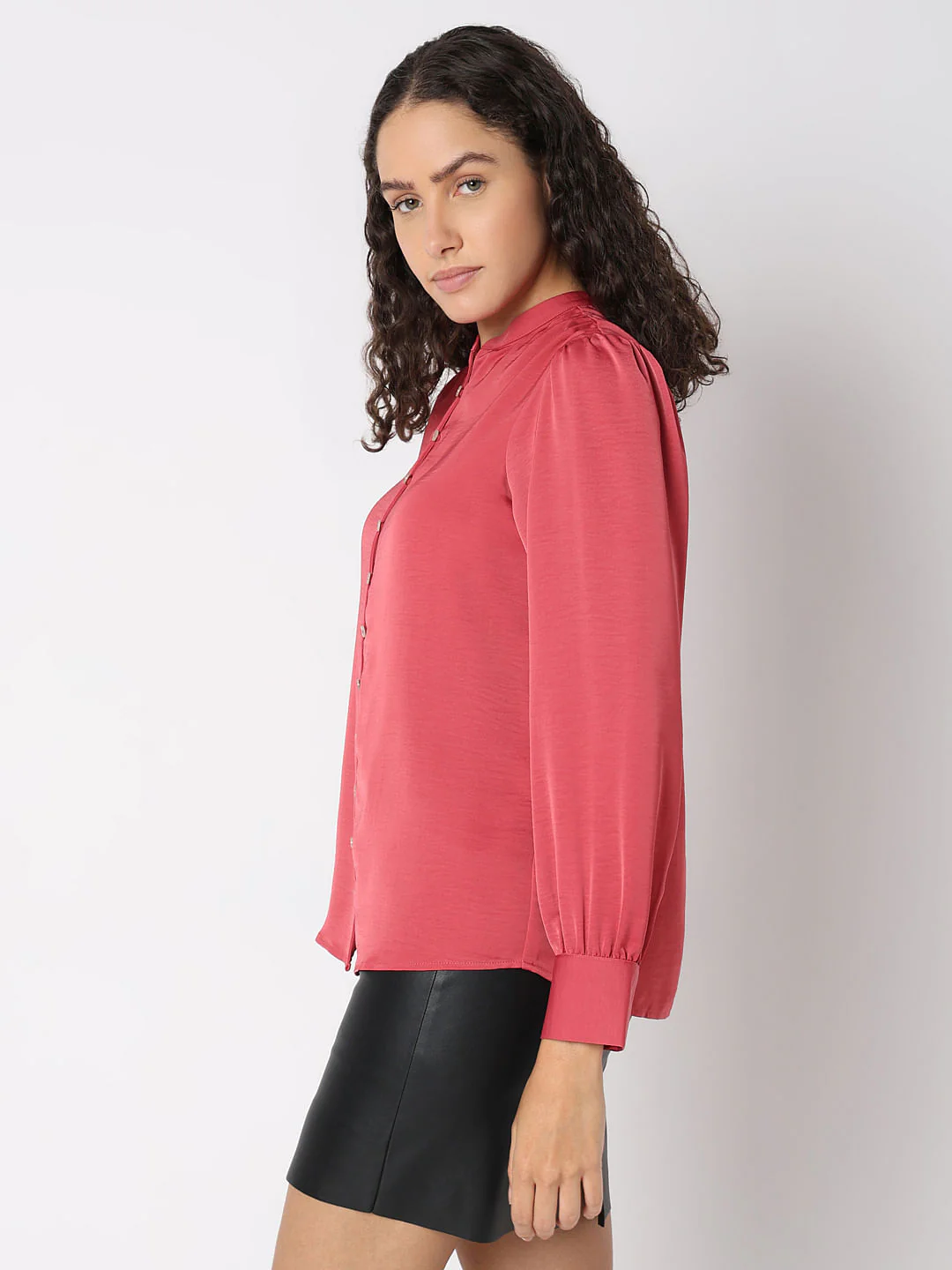 Peach Pink Mandarin Collar Top - Image 3
