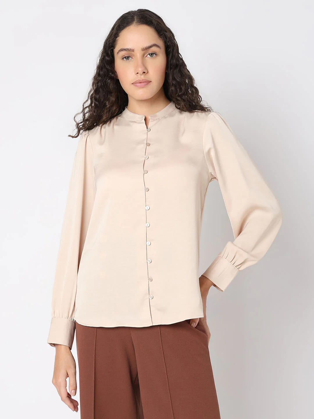 Beige Mandarin Collar Top - Image 2