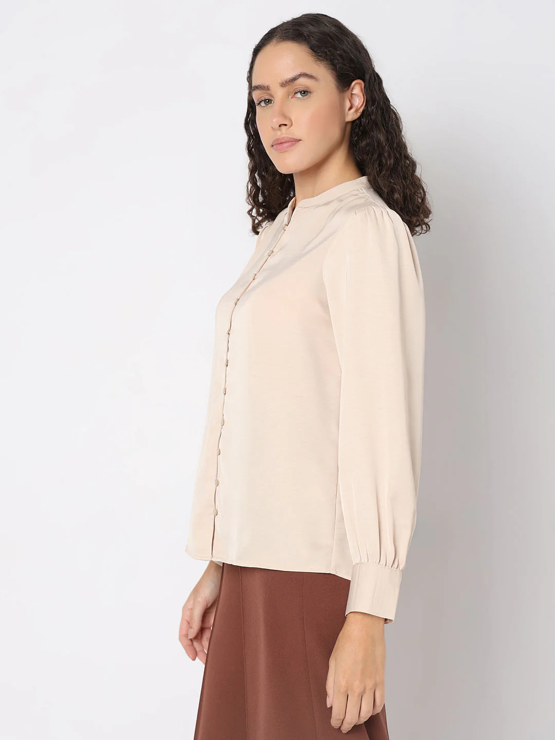 Beige Mandarin Collar Top - Image 3
