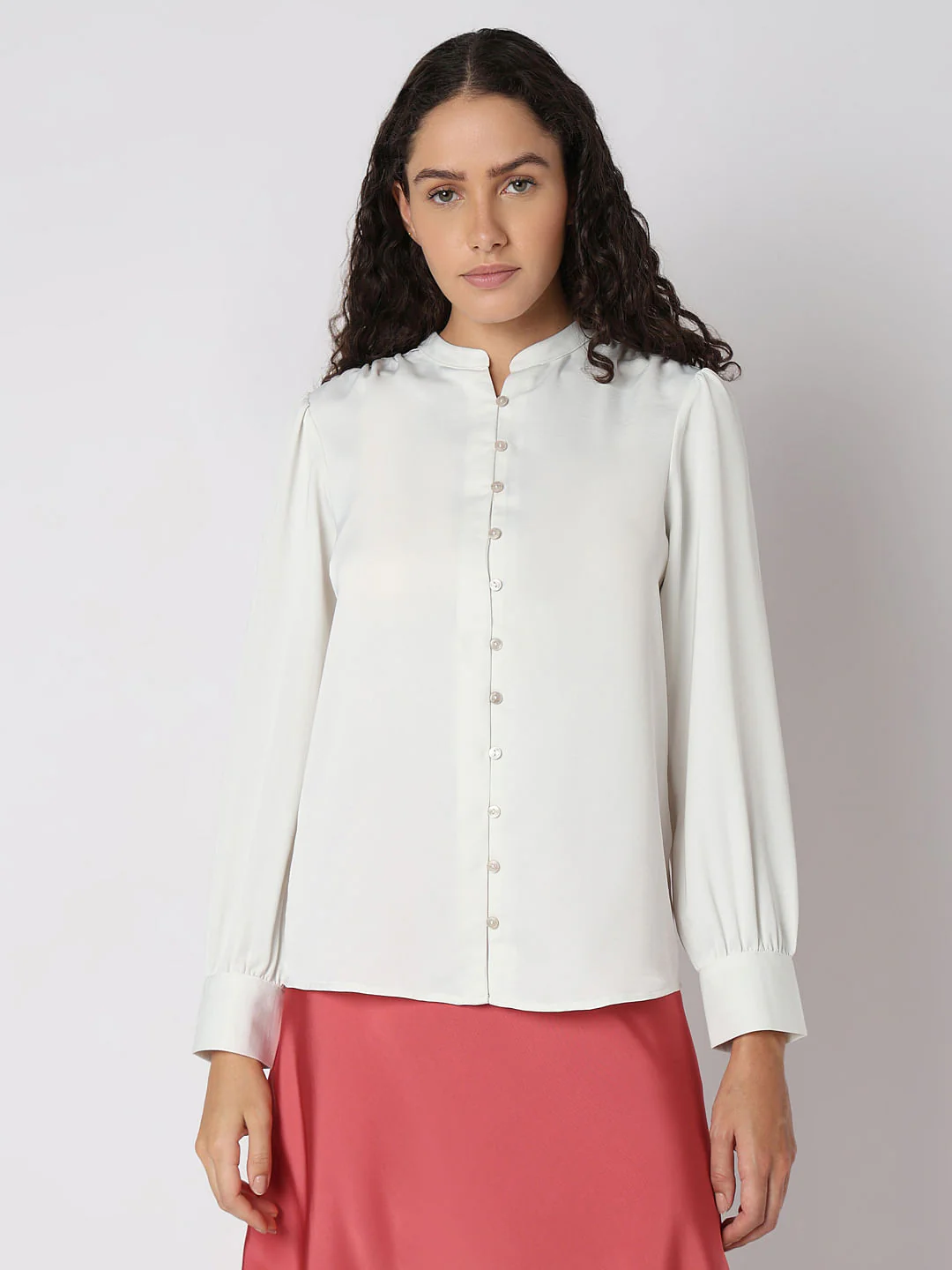 White Mandarin Collar Top - Image 2